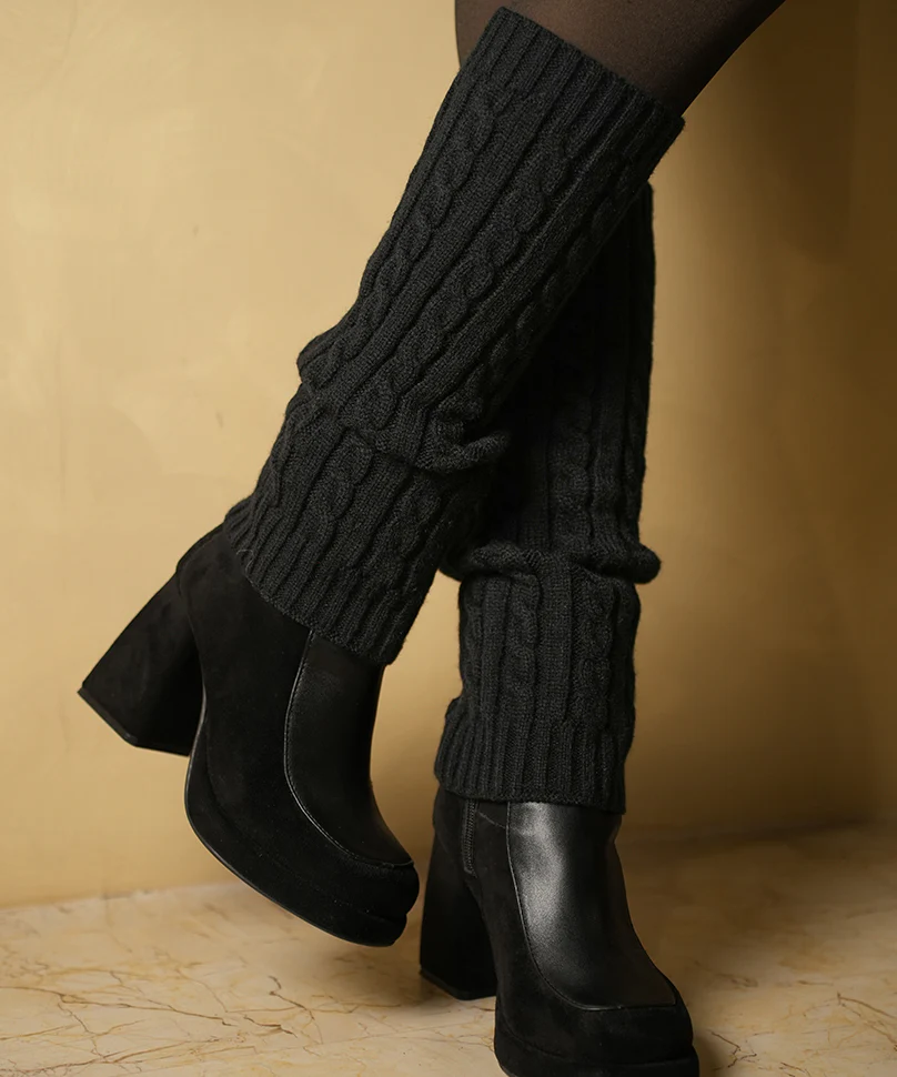 Cable Knit Leg Warmer - Black - Image 5
