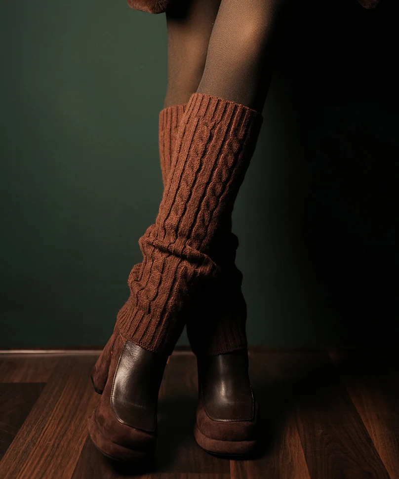 Cable Knit Leg Warmer - Brown - Image 3