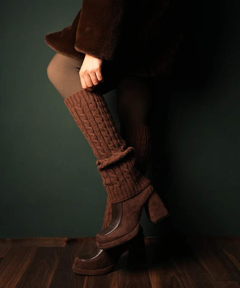 Cable Knit Leg Warmer - Brown - Image 4