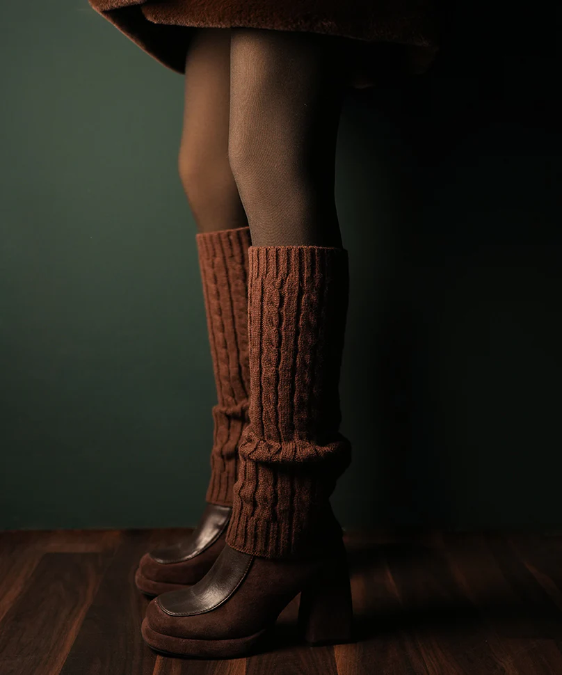 Cable Knit Leg Warmer - Brown - Image 5