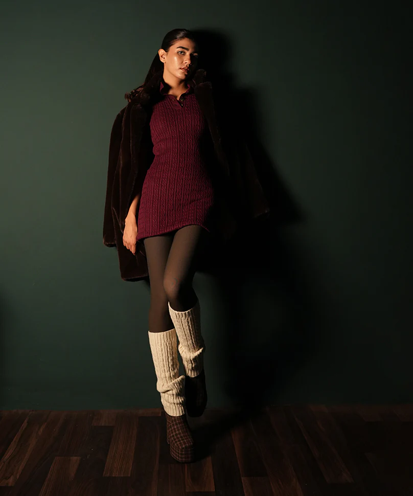 Cable Knit Leg Warmer - Cream - Image 2