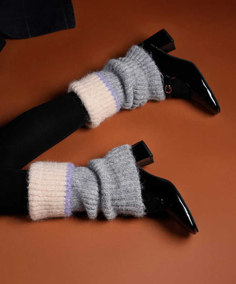 Color Block Cuff Leg Warmer - Light Grey - Image 2