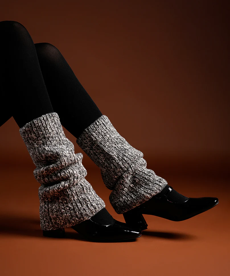 Melange Ribbed Leg Warmer - Dark Grey - Image 2