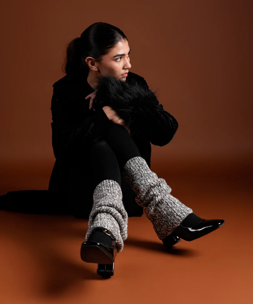 Melange Ribbed Leg Warmer - Dark Grey - Image 3