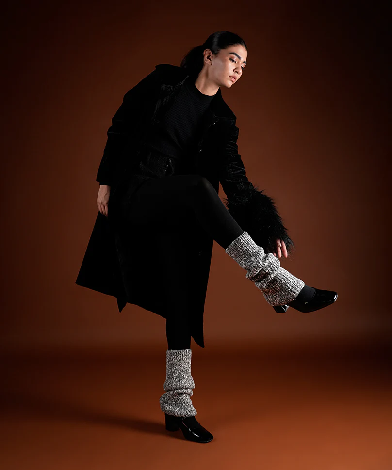 Melange Ribbed Leg Warmer - Dark Grey - Image 4