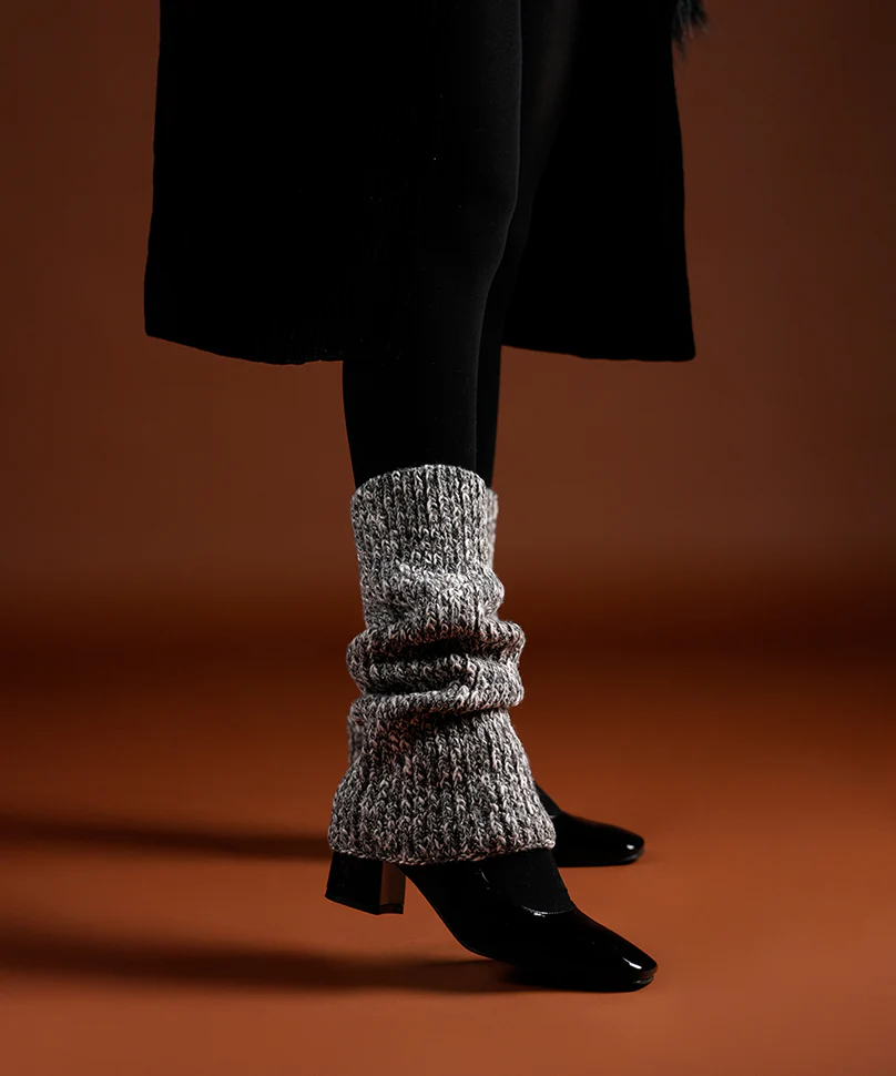 Melange Ribbed Leg Warmer - Dark Grey - Image 5