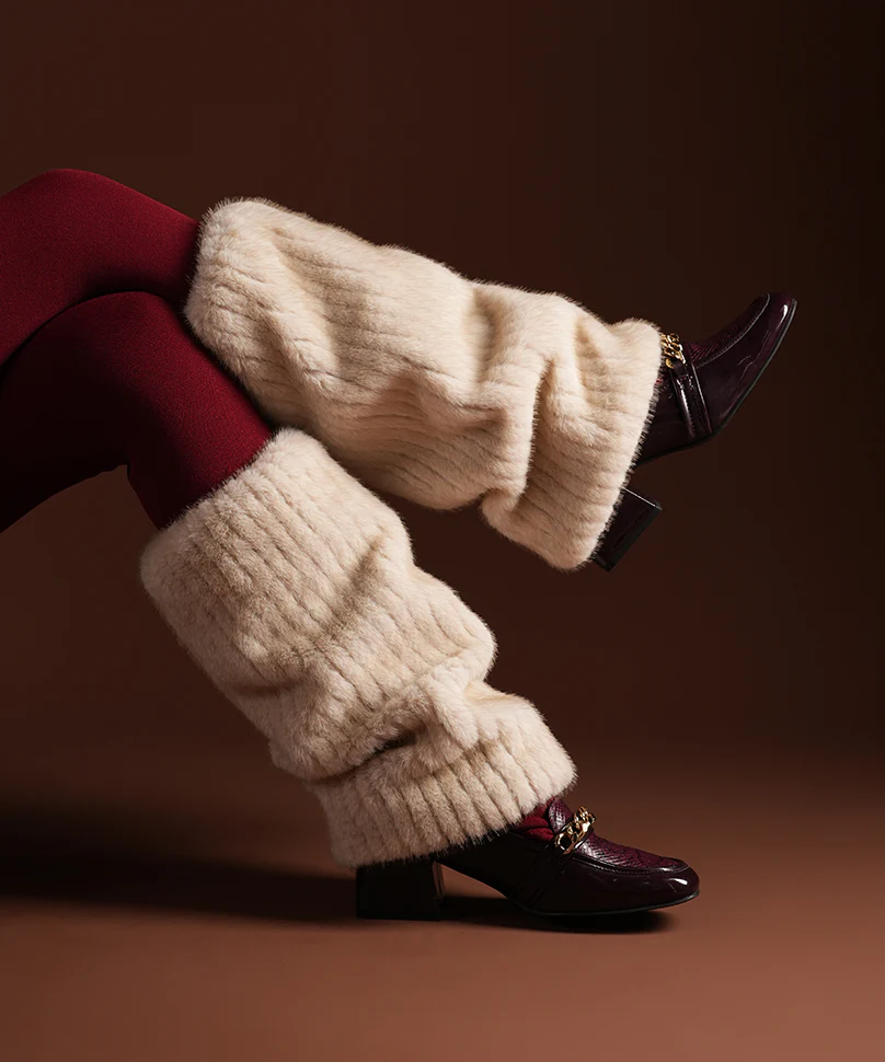 Ribbed Fur Leg Warmer - Cream - Image 2