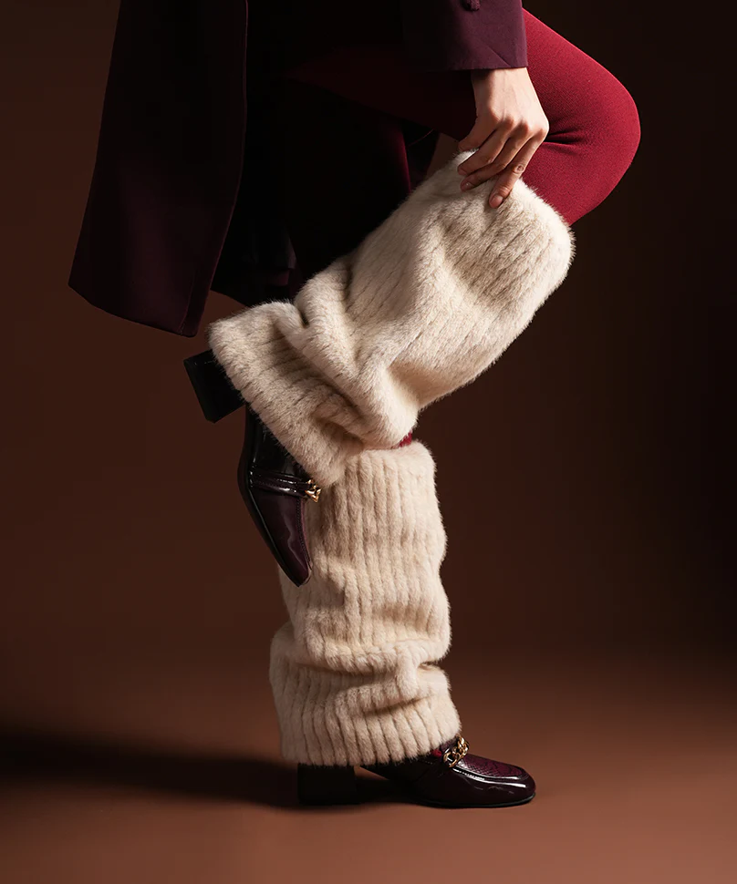 Ribbed Fur Leg Warmer - Cream - Image 5