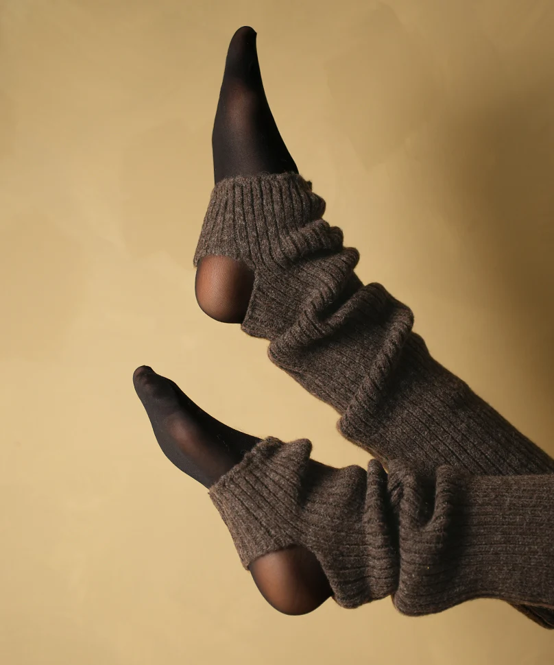 Ribbed Leg Warmers - Brown - Image 3