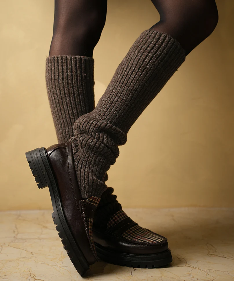 Ribbed Leg Warmers - Brown - Image 4